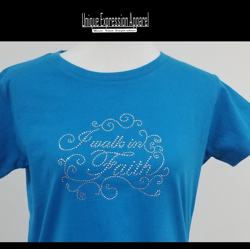 "I walk in Faith" dressy cobalt graphic tee